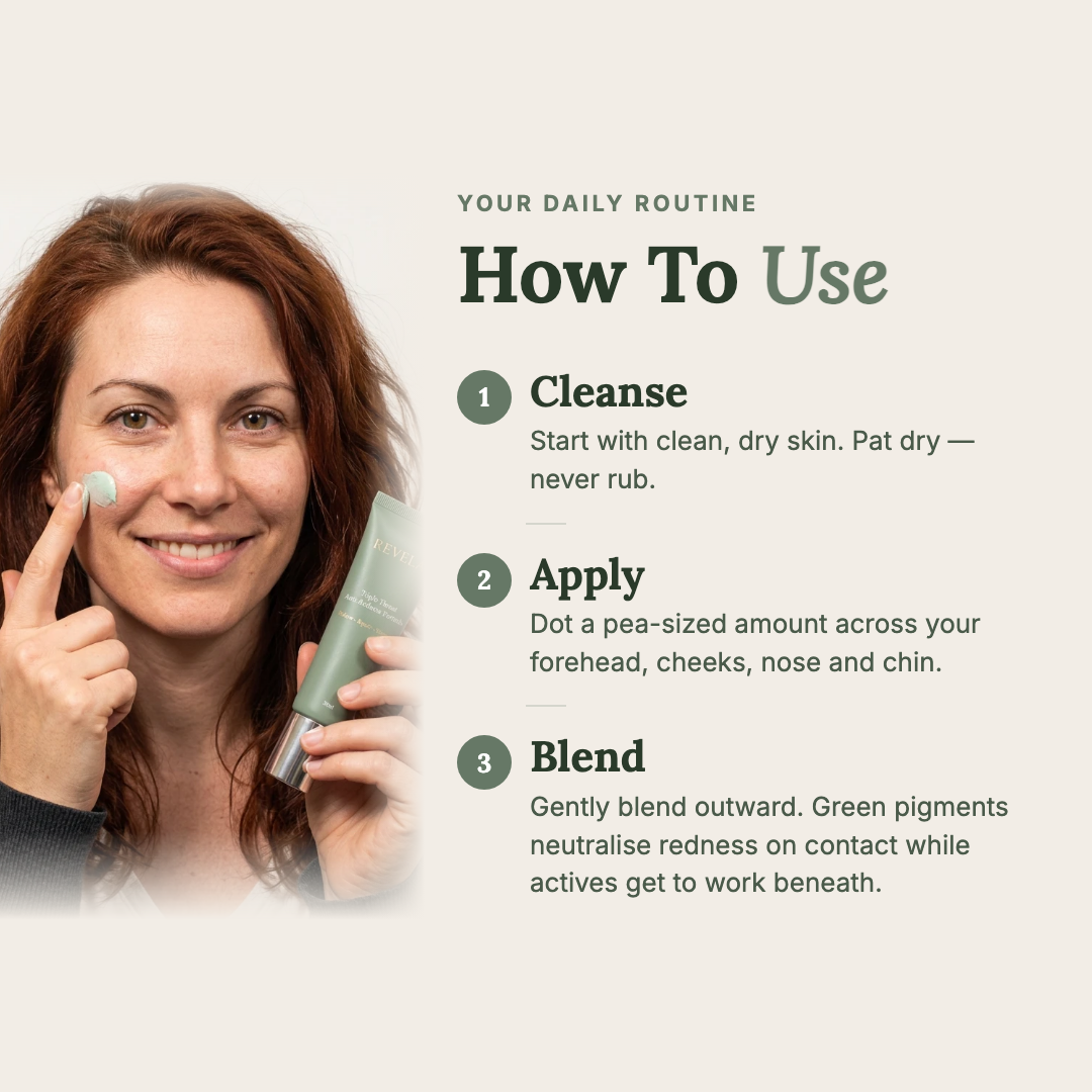 How to use Revela - 3 step routine: Cleanse, Apply, Blend